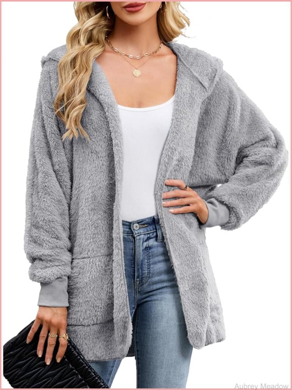 Oversized Fuzzy Sherpa Fleece Hoodie with Pockets Pullover Jacket
